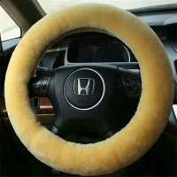 yellow color warm car steering wheel wool fur cover